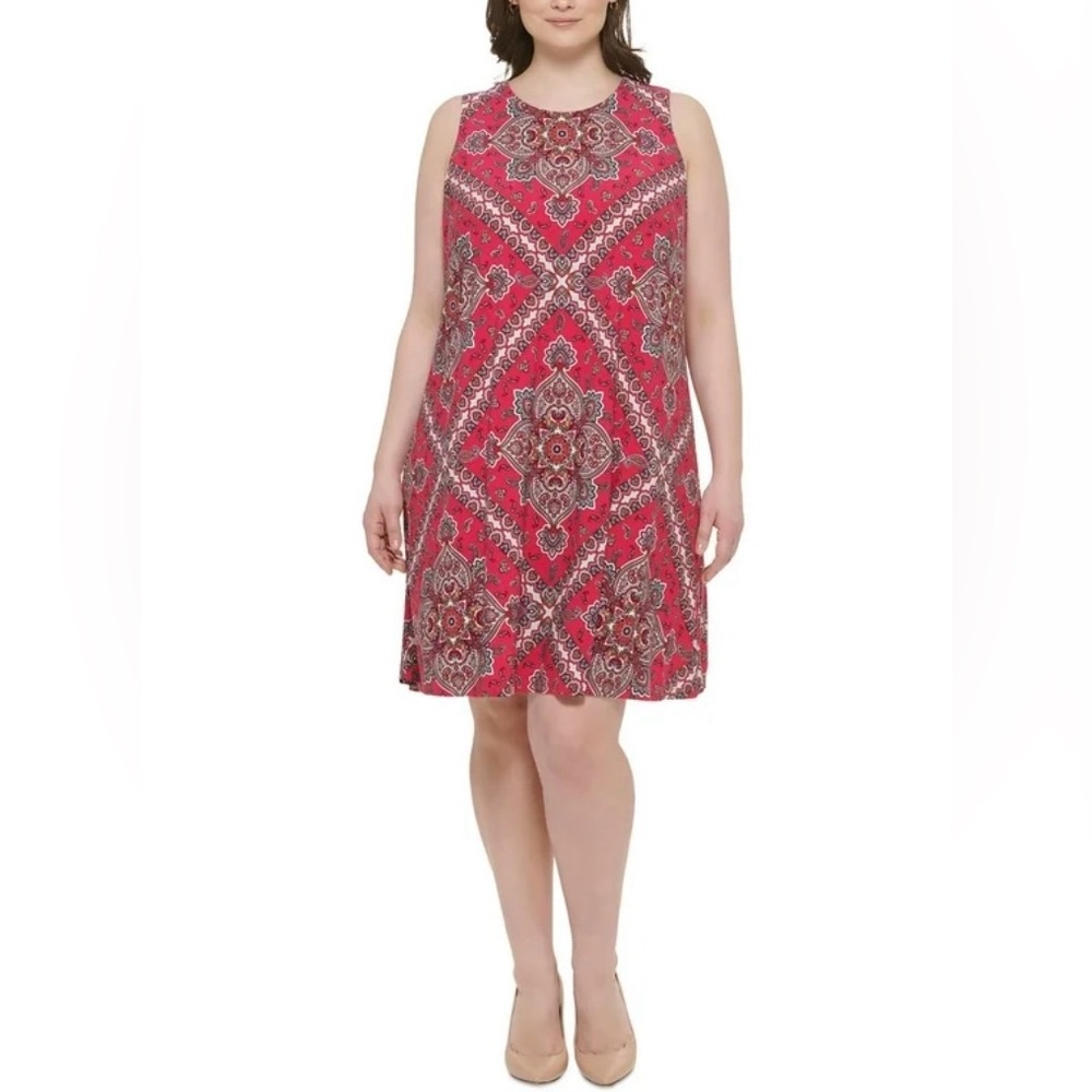 Tommy Hilfiger red paisley keyhole shift dress size 20 W